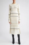 Proenza Schouler Rachel Striped Button-side Rib Midi Sweater Dress In Ecru