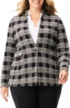 Nic + Zoe Perfectly Plaid Linen Blend Knit Blazer In Black Multi