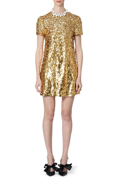 Carolina Herrera Sequin Mini Shift Dress In Gold