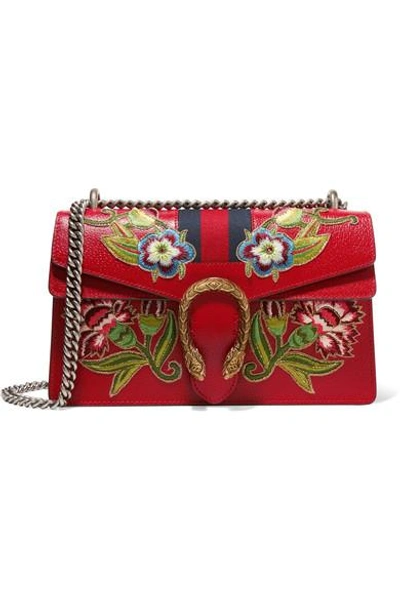 Gucci Dionysus Small Appliquéd Textured-leather Shoulder Bag In Red