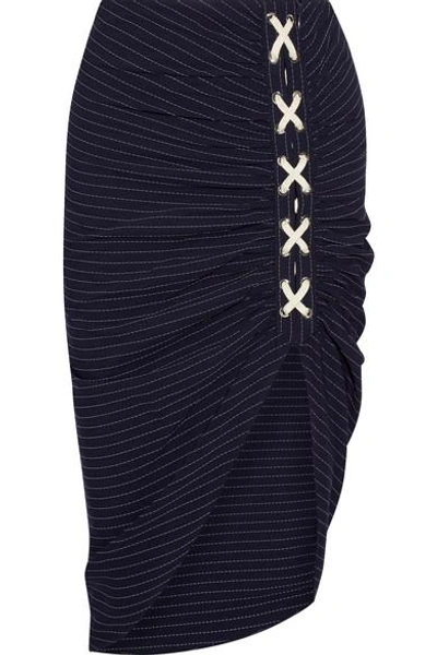 Veronica Beard Marlow Ruched Striped Crepe Skirt In Blue,stripes