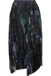 SACAI Asymmetric printed plissé-georgette wrap midi skirt