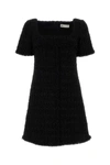Tory Burch Tweed Square Neck Mini With Fringed Trimmings In Black