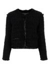 Tory Burch Textured Crop Tweed Jacket With Flap Pockets In Black