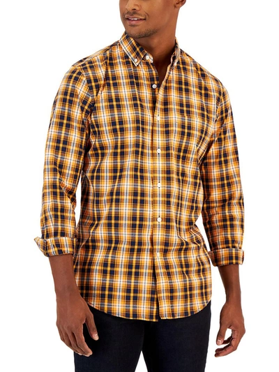 Club Room Pascal Mens Plaid Classic Fit Button-down Shirt In Yellow