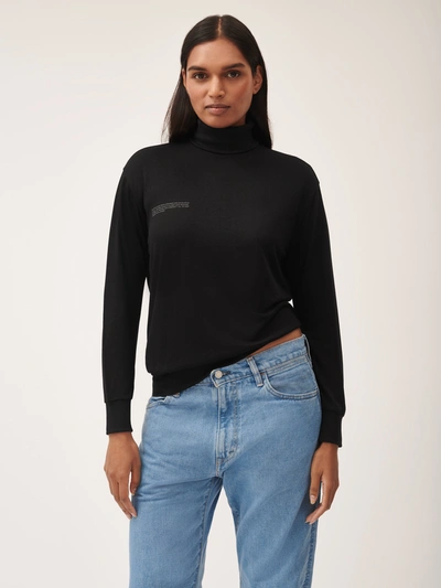 PANGAIA WOMEN'S SEAWEED LYOCELL FINE KNIT TURTLENECK TOP — BLACK