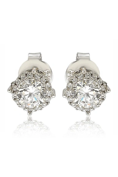 Suzy Levian Sterling Silver White Cz Round Stud Earrings
