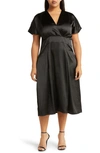Chelsea28 Surplice V-neck Satin Midi Dress In Black