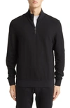 Hugo Boss Zip-neck Sweater In Virgin Wool With Logo Embroidery In Black
