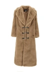 Rotate Birger Christensen Rotate "fluffy Clasp Coat" Eco Fur In Beige