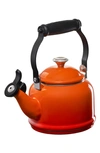 Le Creuset 2.2-quart Enameled Stainless Steel Whistling Cloche Kettle In Flame/ Silver