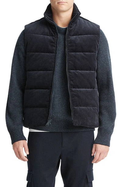 Vince Wide Wale Corduroy Quilted Full Zip Puffer Waistcoat In Coastal
