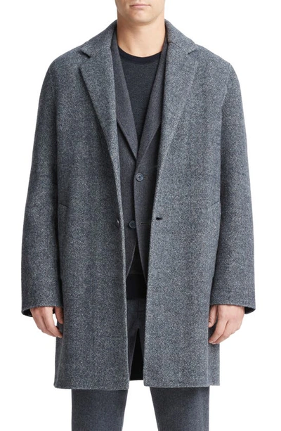 Vince Men's Herringbone Splittable Classic Coat In Coastal/ Med Grey