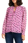 Nic + Zoe Vivid Dot Tie Neck Top In Pink Multi