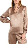 Nic + Zoe Elevated Split Neck Textured Satin Top In Stucco