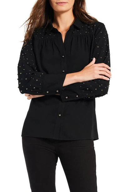 Nic + Zoe Constellation Embellished Button-up Shirt In Black