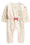 Tucker + Tate Print Fleece Romper In Beige Oatmeal Hearts