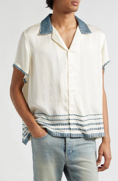 BODE SELLIER EMBROIDERED SILK CAMP SHIRT