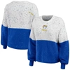Wear By Erin Andrews White/royal Los Angeles Rams Lighweight Modest Crop Color-block Pullover Sweat In White
