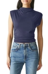 Michael Stars Amara Ribbed Power Shoulder Tee In Admiral