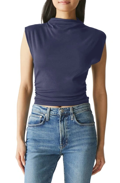 Michael Stars Amara Ribbed Power Shoulder Tee In Admiral