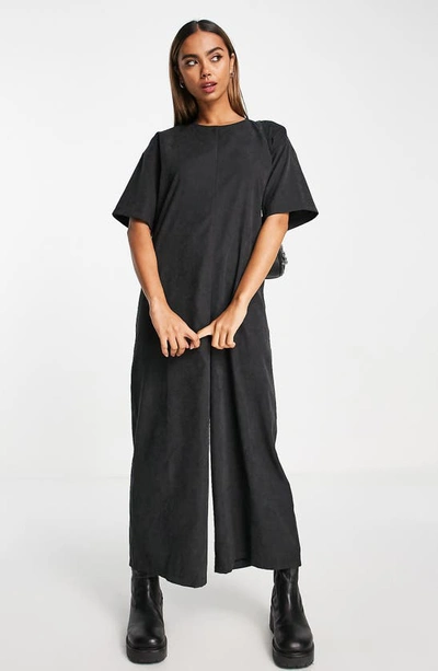 Asos Design Cupro Double Breasted Jumpsuit In Black