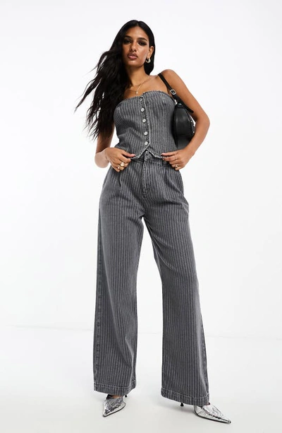 Asos Design Tailored Jean In Gray Pinstripe