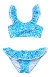 Snapper Rock Toddler, Child Girl Santorini Blue Frill Crop Bikini In Blue