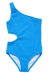 SNAPPER ROCK KIDS' MARINE BLUE ONE-SHOULDER ONE-PIECE SWIMSUIT