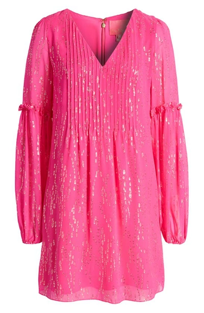 Lilly Pulitzer Cleme Silk Dress In Pink Palms Fish Clip Chiffon