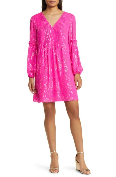 LILLY PULITZER CLEME METALLIC FIL COUPÉ LONG SLEEVE SILK CHIFFON SHIFT DRESS