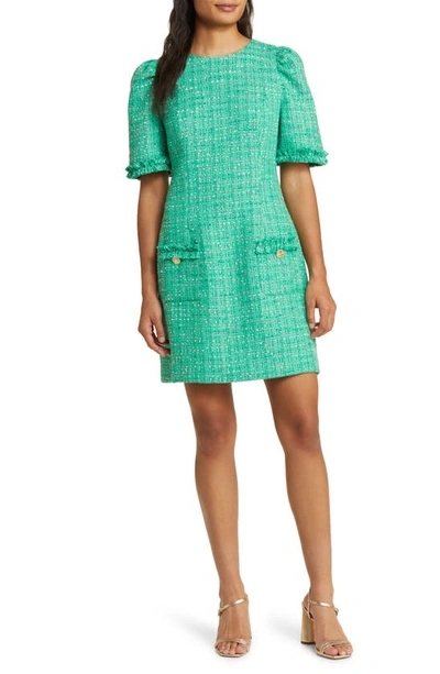 Lilly Pulitzer Ryner Short Sleeve Boucle Tweed Shift Dress In Kelly Green Palm Beach Boucle