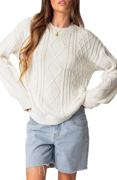 Edikted Jessy Oversize Cotton Cable Stitch Sweater In Cream