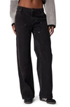 Edikted Ayla Low Rise Wide Leg Carpenter Jeans In Black-washed