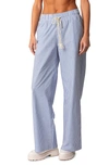 Edikted Stripe Wide Leg Drawstring Cotton Pants In Blue