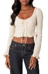 Edikted Lacey Long Sleeve Knit Crop Top In Neutral