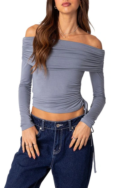 Edikted Women's Gathered Fold Over Drawstring Top In Blue