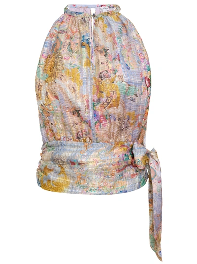 Robert Graham Ava Metallic Tie-waist Cutout Blouse In Neutral