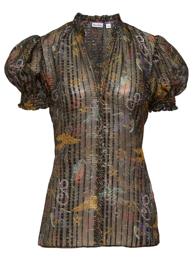 Robert Graham Mila Metallic Mosaic-print Puff-sleeve Shirt In Multi