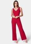 Bebe V-neck Scuba Jumpsuit In Red