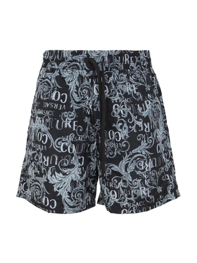 Versace Jeans Couture Print Logo Couture Shorts In Black