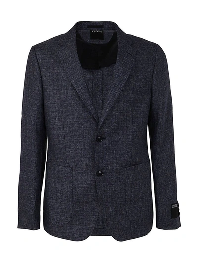 Zegna Linen And Wool Deco Jacket In Blue