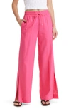 Frame Drawstring Linen-blend Wide-leg Trousers In Flamingo