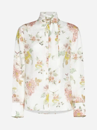 Zimmermann Floral Print Ramie Shirt In Coral Floral