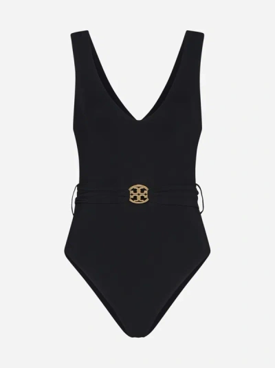 Tory Burch Miller Plunge One-piece Swimsuit In Black