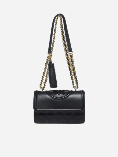 Tory Burch Fleming Convertible Small Leather Bag In Black