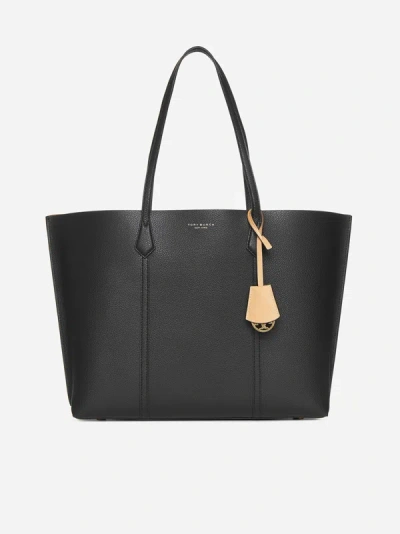 Tory Burch Perry Leather Tote Bag In Black