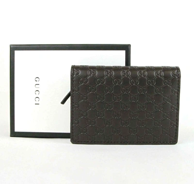 Gucci Men's Dark Brown Microssima Leather Bi-fold Card Case Wallet