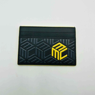 Mcm Black Unisex In Cubic Monogram Yellow Emblem Logo Card Case Wallet