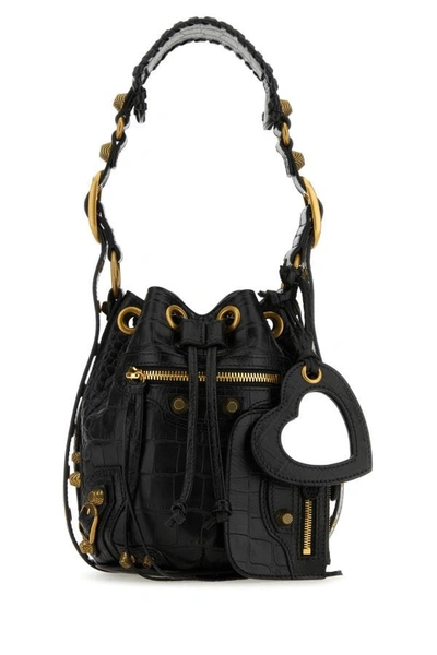 Balenciaga Le Cagole Xs Crinkled-leather Bucket Bag In Black